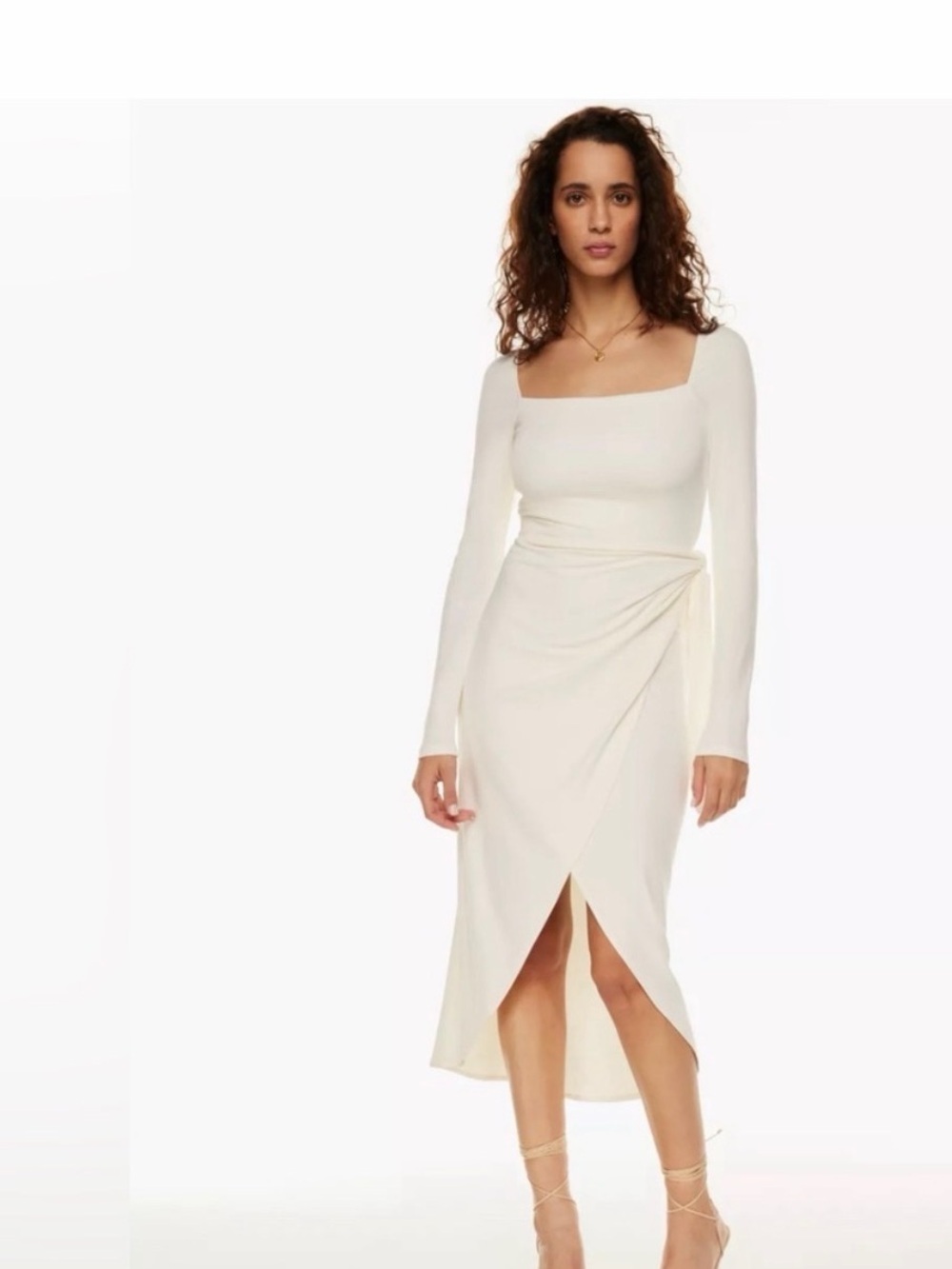 Wilfred Cream Square-Neck Wrap Midi Dress
